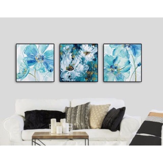 Bộ 3 tranh canvas hoa art nghệ thuật 60 x 60cm - khung viền đen SR140
