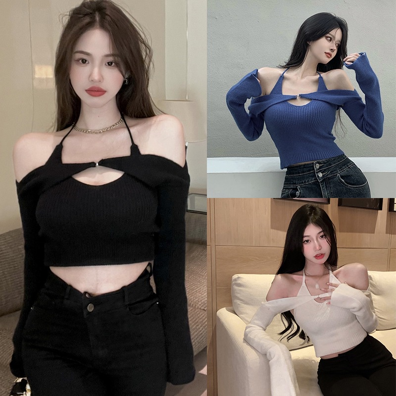 Bộ Áo Croptop 2 Dây Phối Áo Cardigan Quyến Rũ Cho Nữ