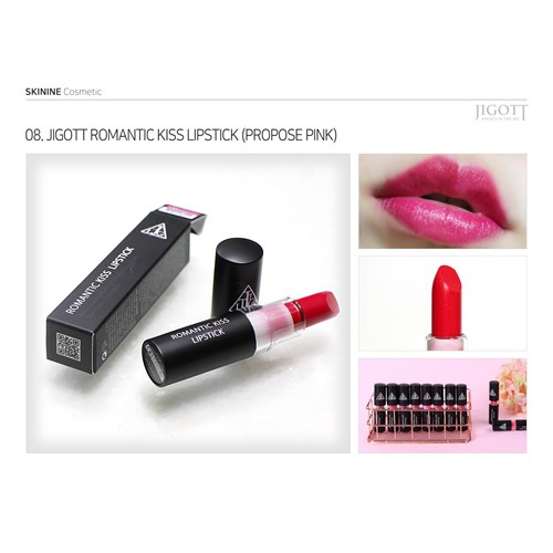 Son không chì lì mịn Hàn Quốc JIGOTT Romance Kiss Lipstick Số #8 màu hồng sẫm Propose Pink 20g