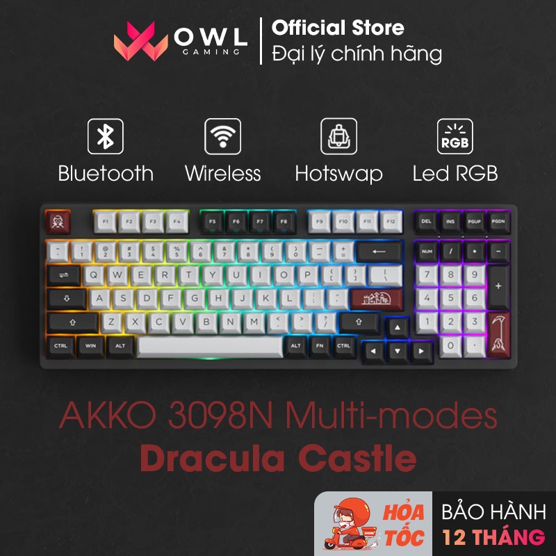 Bàn phím cơ AKKO 3098N Multi-modes Dracula Castle (Bluetooth 5.0 / Wireless 2.4Ghz / Hotswap / Foam / TTC switch)