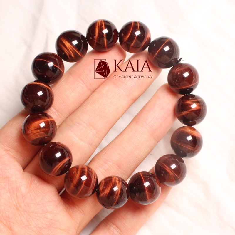 Vòng tay phong thủy mắt hổ đỏ nâu 12mm mệnh hoả mệnh thổ phụ kiện thời trang KAIA