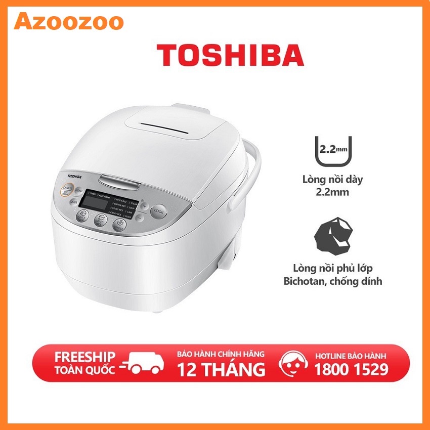 Nồi cơm điện tử Toshiba RC-10DH2PV(W) - 1.0L - Lòng nồi dày 2.2mm, chống dính - Hàng chính hãng, bảo hành 12 tháng