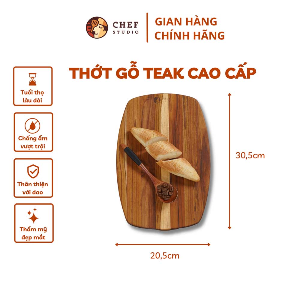 Thớt gỗ Teak Chef Studio cao cấp hình oval, dùng cho cắt thái và trang trí