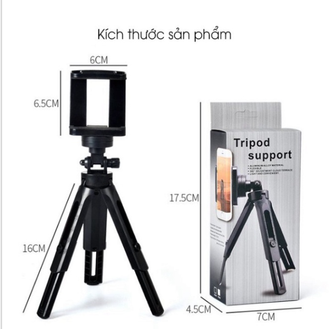 Tripod Kiêm Chân Đế Chụp Ảnh Xoay 360° Đỡ Điện Thoại, Máy Ảnh, Có Thể Kéo Dài Phần Chân Tripod Gd368