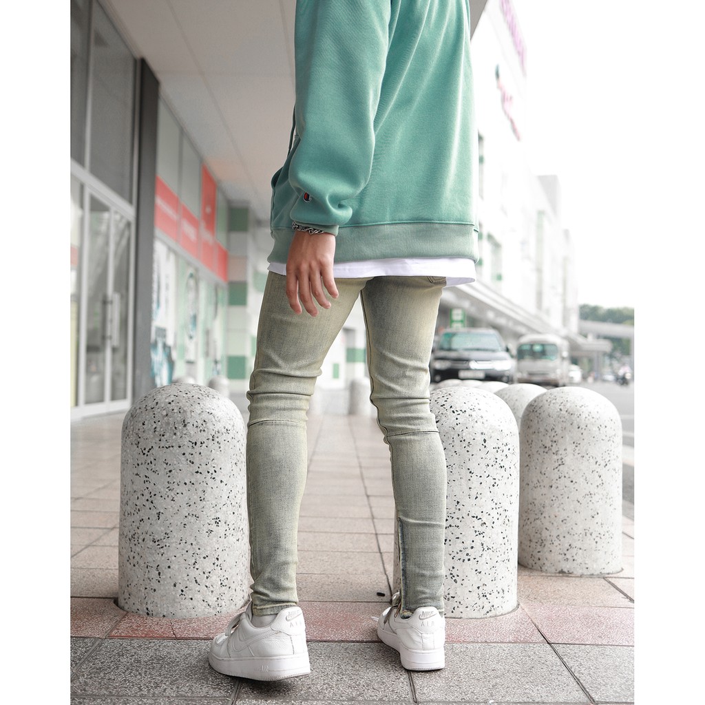 Quần Skinny Jeans Nam-Màu Xanh Bạc-Chất Liệu Cotton Co Giãn-Ống Đứng Dáng-Có Khóa Zip Dưới Ống Chân | BigBuy360 - bigbuy360.vn