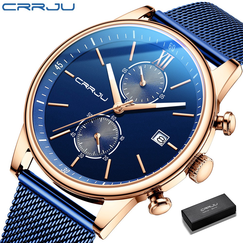 CRRJU Men's Watch Fashion Casual Business Multi-function Chronograph Stainless steel Waterproof Quartz 2291