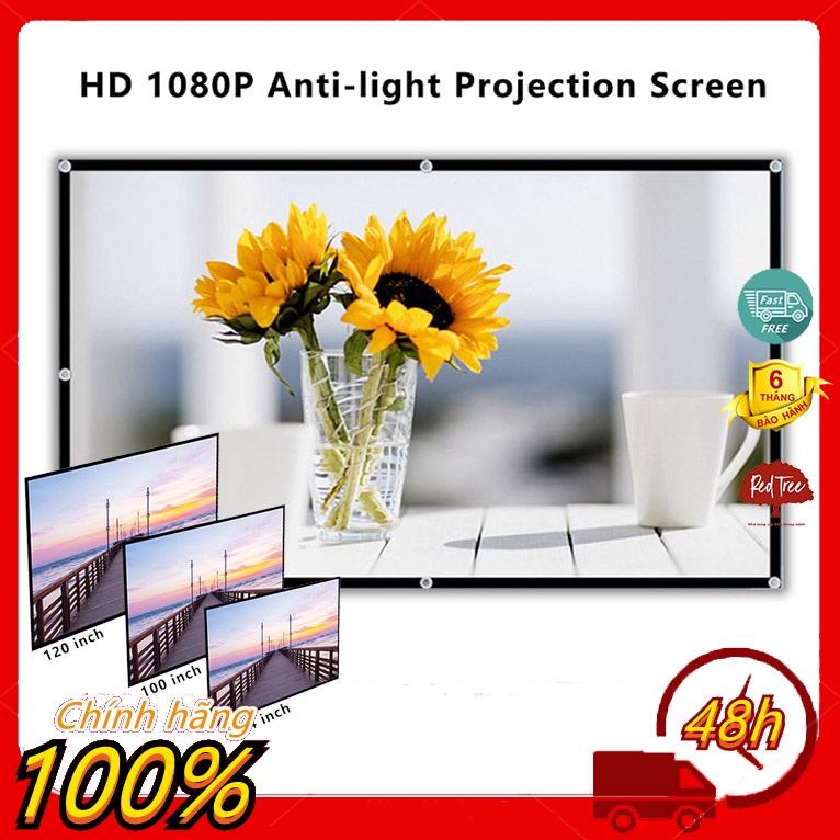 Màn Chiếu Treo Tường Kích Thước Từ 84inch - 120inch. Màn hình máy chiếu，Vải màn cao cấp, trắng sáng, chất lượng ca