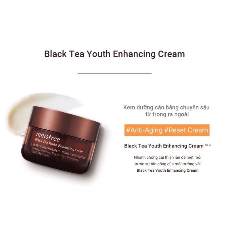 Kem dưỡng trà đen lên men chống lão hóa Innisfree Black Tea Youth Enhancing Cream 45mL