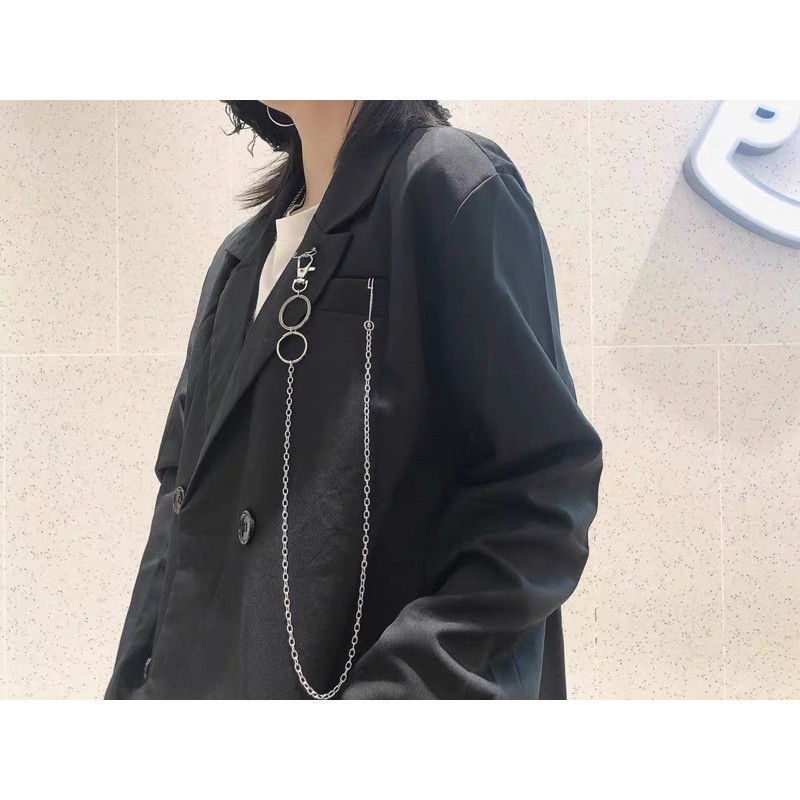 Áo Vest/ blazer đen dáng Oversized kèm dây xích siêu ngầu cho Nam và Nữ Ulzzang (ảnh thật) | BigBuy360 - bigbuy360.vn
