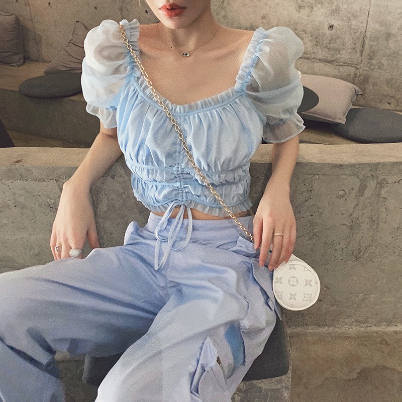 Áo Kiểu Tay Ngắn Cổ Thuyền Phối Dây Thắt Xinh Xắn Cho Nữ | BigBuy360 - bigbuy360.vn