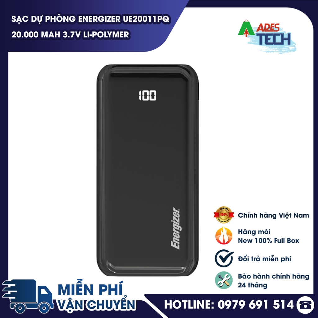 Sạc Dự Phòng Energizer UE20011PQBK 20.000 mAh 3.7V LiPolymer - Bảo Hành 24 Tháng
