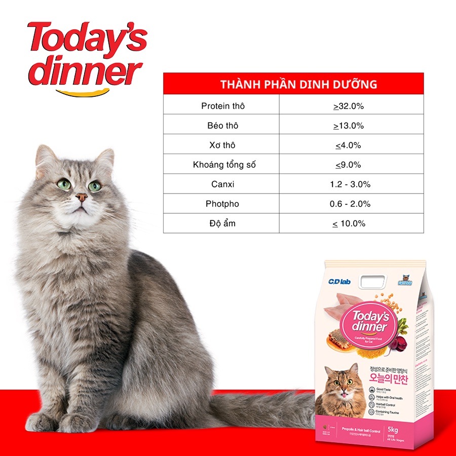 Thức ăn hạt cho mèo hạt Today's dinner - Túi 5kg hạt Today dinner SIÊU RẺ TIẾT KIỆM Thị Trấn Thú Cưng