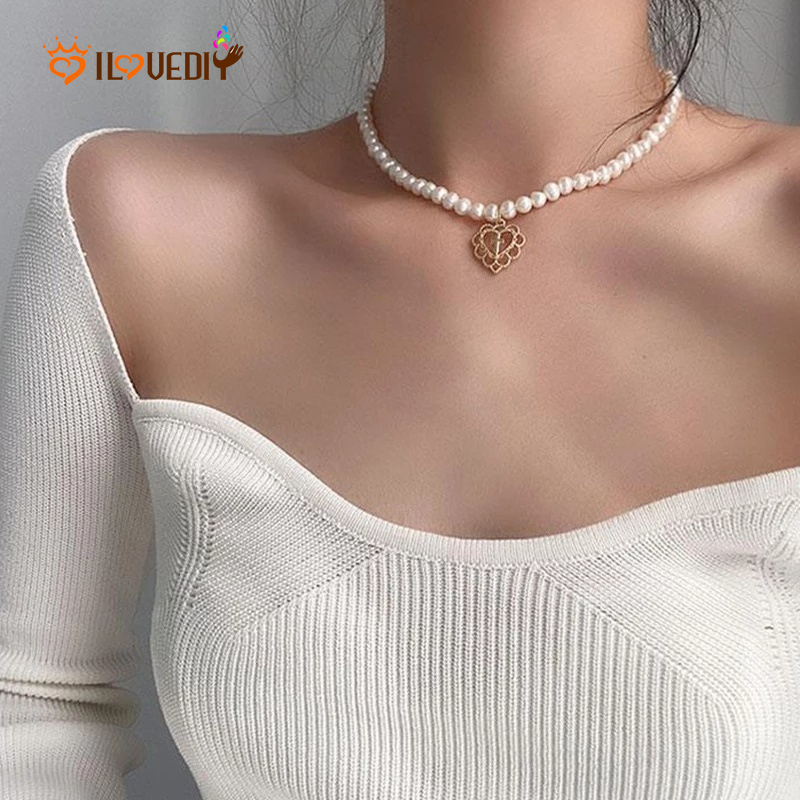 Vòng Cổ Chuỗi Hạt Ngọc Trai Mặt Chữ Thập Rỗng Thời Trang Cổ Điển Cho Nữ