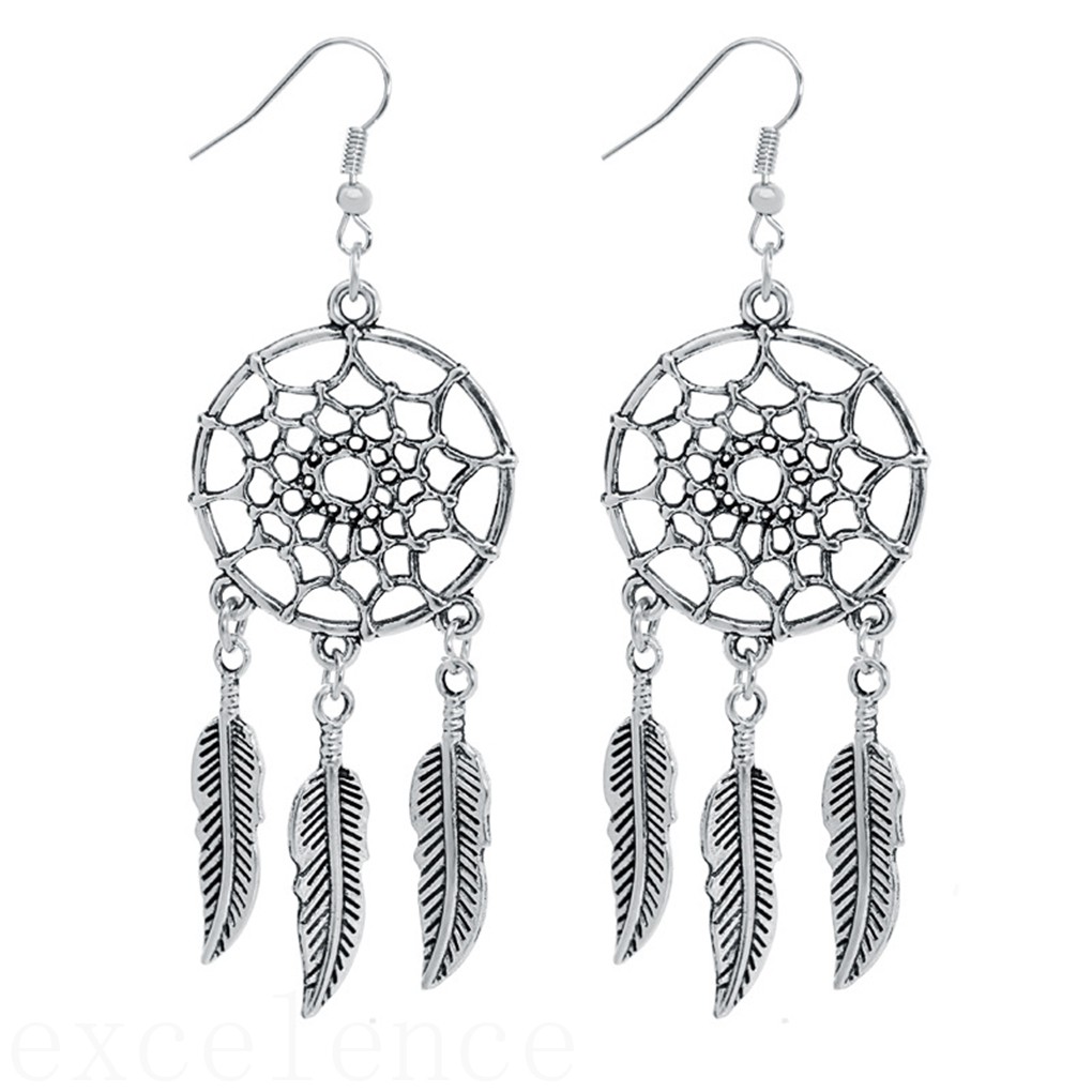 Đôi Khuyên Tai Hình Dreamcatcher Phối Lông Vũ Thời Trang Cho Nữ