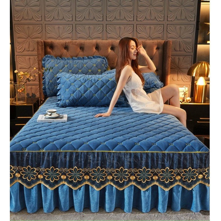 [LOẠI 1] Bộ Ga Gối nỉ tuyết trần phối viền bèo công chúa, Ga nỉ trần phủ viền bèo ren đủ kích thước Giá rẻ