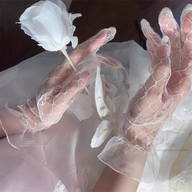 Găng tay ren lưới mỏng phong cách lolita - Găng tay cô dâu ren quyến rũ Fx Anime (Có clip, ảnh thật)