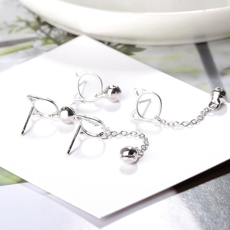Khuyên tai lục lạc mèo bông tai bạc phụ kiện nam nữ phong cách Hàn Quốc Unisex