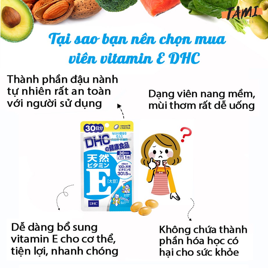 Viên uống Vitamin E DHC Nhật Bản giảm lão hoá làm đẹp da thực phẩm chức năng 30 ngày TM-DHC-E30