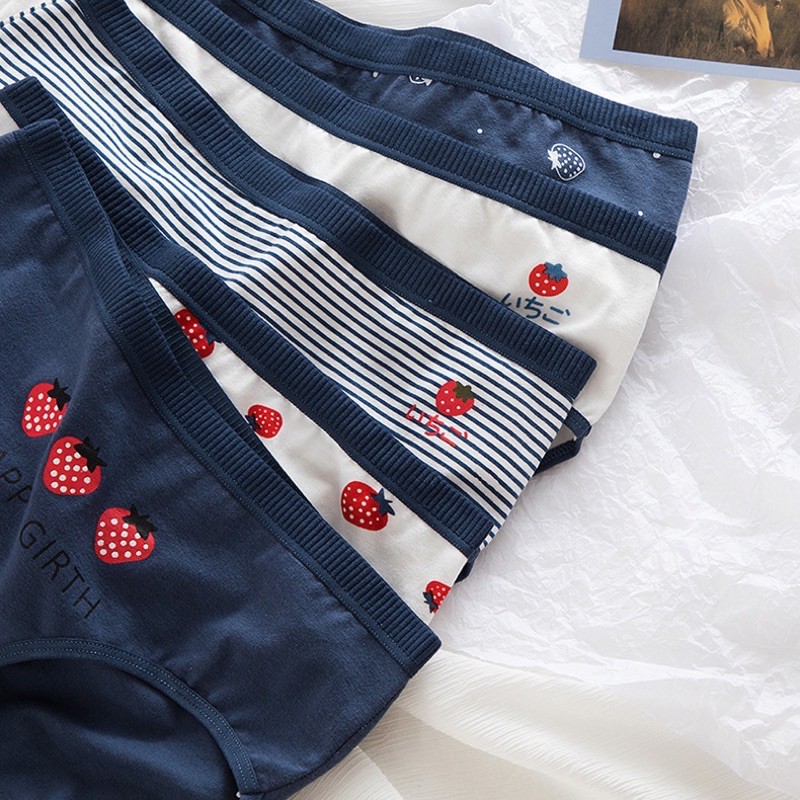 Quần Lót Nữ Cotton Cao Cấp Nâng Mông Thông Hơi Hoạ Tiết Dâu Đỏ Dễ Thương TOPBRA
