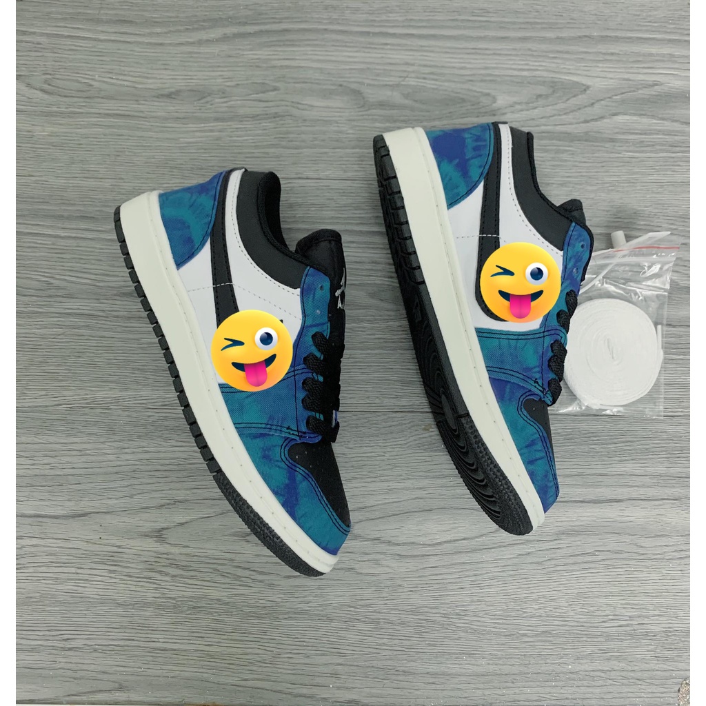 Giày thể thao Jordan cổ thấp xanh loang nước biển, giày sneaker JD1 low Tie Dye nam nữ