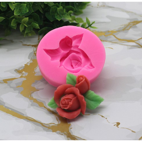 Khuôn Silicon 4d Chùm 2 bông hoa hồng nụ lá cực đẹp
