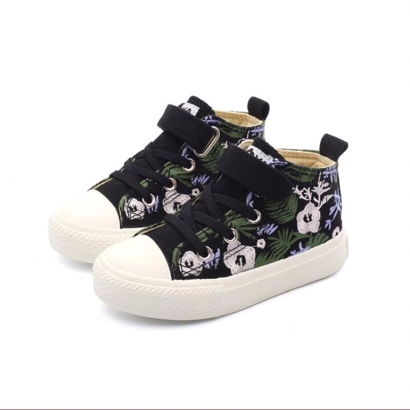 BABAYA Giày Trẻ Em Vải Cổ Cao Thêu Hoa Bé Gái 8123