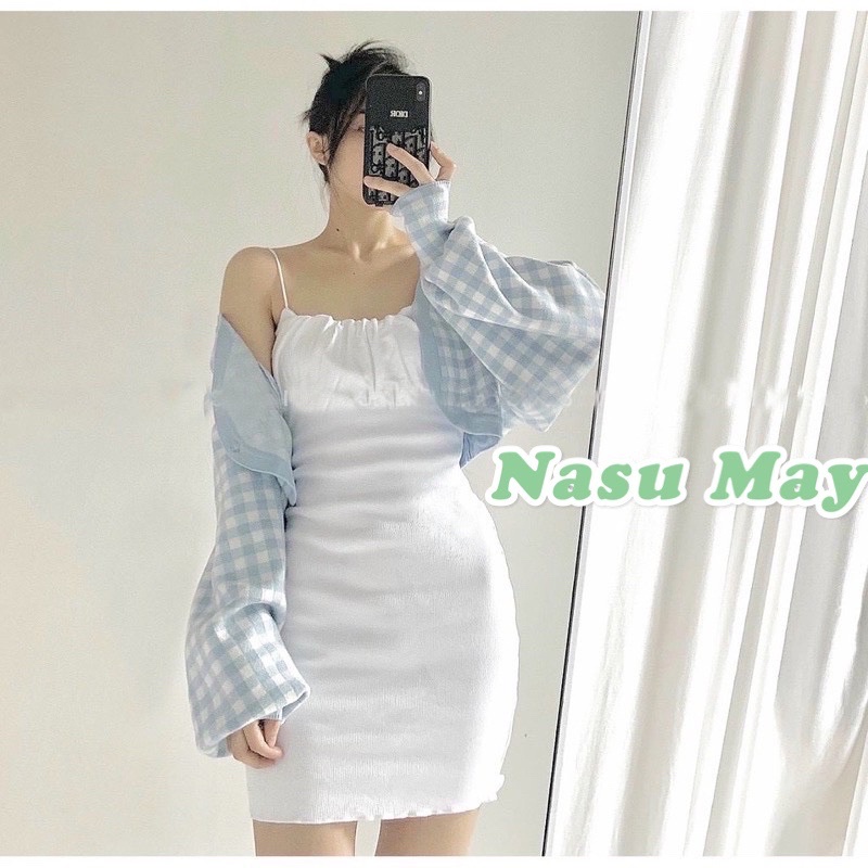 [QUÀ TẶNG LÀ 1 DÂY BUỘC TÓC] SET ÁO CARDIGAN KẺ XANH CARO KÈM VÁY 2/ HAI DÂY BODY HOTREND 🦋