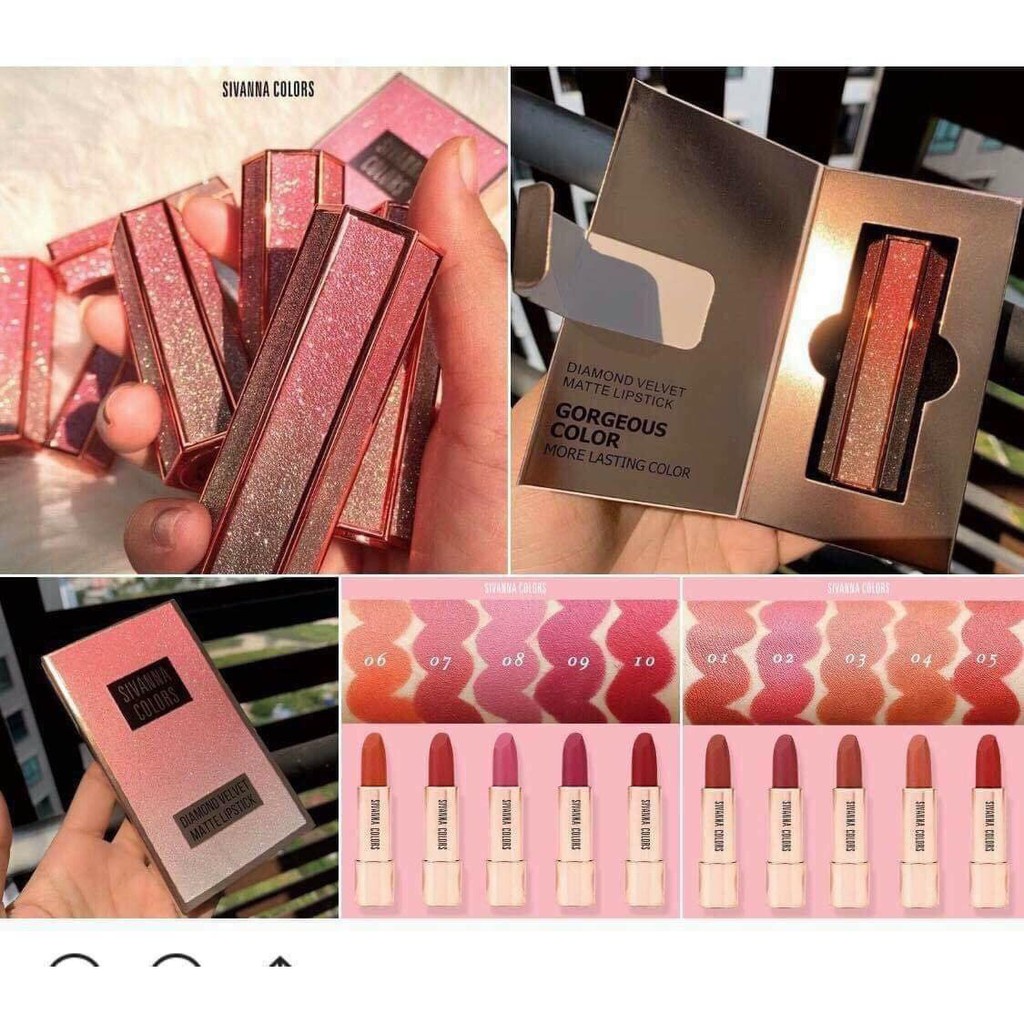 Son môi, son thỏi sivanna color diamond velvet matte lipstick thái lan chính hãng Cosmetic999