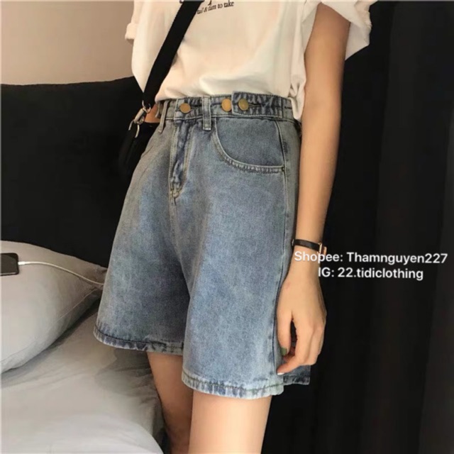 ( Sẵn xanh) Quần shorts jean ống rộng nút thắt ulzzang Quần đùi bò ngố big size ống rộng Có bigsize