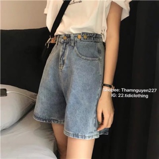 ( Sẵn xanh) Quần shorts jean ống rộng nút thắt ulzzang Quần đùi bò ngố big size ống rộng Có bigsize