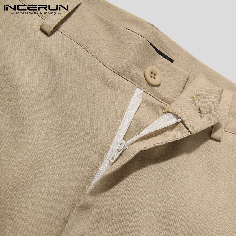 Quần Chino INCERUN Ống Suông Rộng Phối Nút Màu Trơn Thời Trang Cho Nam
