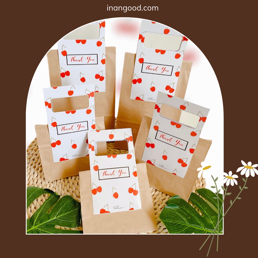 Túi giấy vintage màu nâu ú có in họa tiết quai đủ kích thước