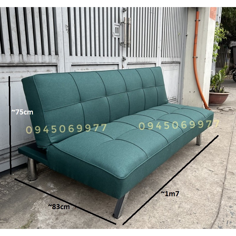 Sofa bed chân inox - sofa giường đa năng màu đen - vải bố