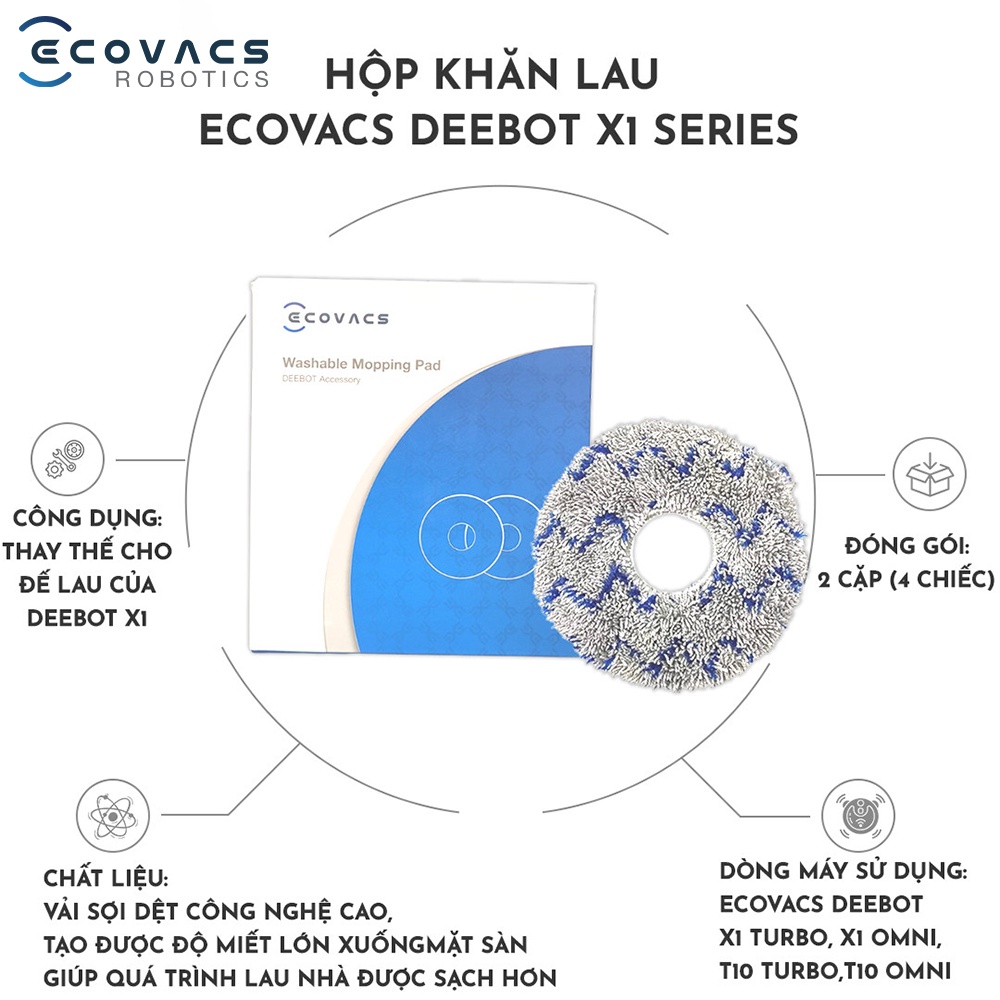 Hộp khăn lau Robot hút bụi Ecovacs Deebot X1 Series, T10 Turbo, T10 Omni, T20 Omni - Phiên bản quốc tế - Hàng chính hãng