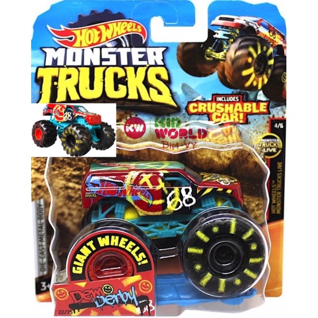 Xe mô hình Hot Wheels Monster Trucks Connect and Crash Car Giant Wheels Demo Derby GBT63.