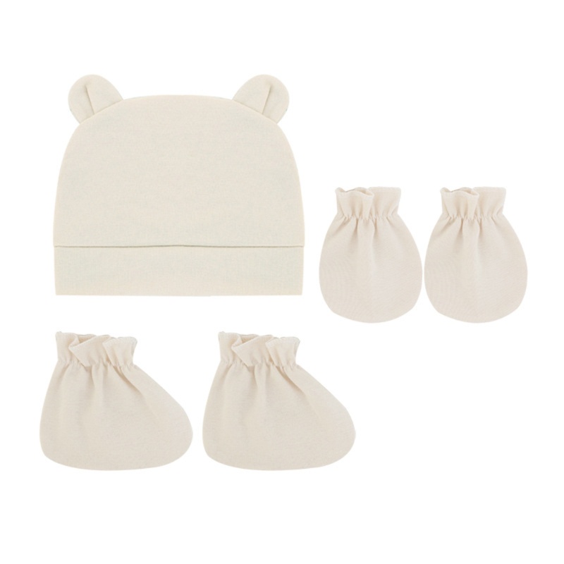 Bộ mũ beanie kèm găng tay cotton mềm mại chống trầy xước dễ thương cho bé sơ sinh