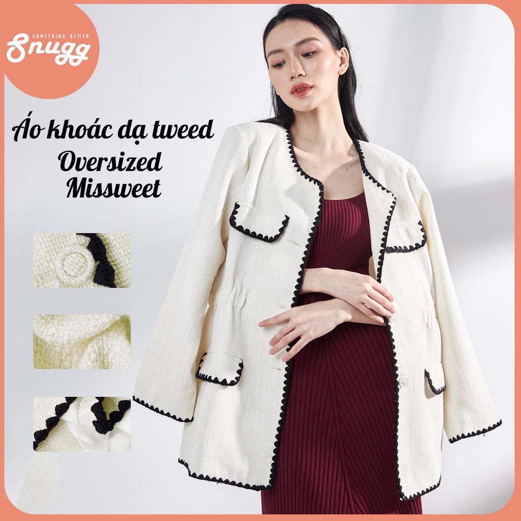 Áo khoác dạ tweed oversized Missweet- Snugg Việt SNU2031