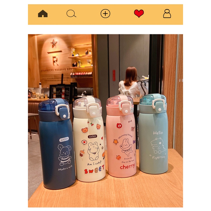 Giữ Nhiệt Sẵn Có Ống Hút 350ml/500ml   Nước Di Động Cho Trẻ Em Bằng Thép Không Gỉ Cho Học Sinh Serein