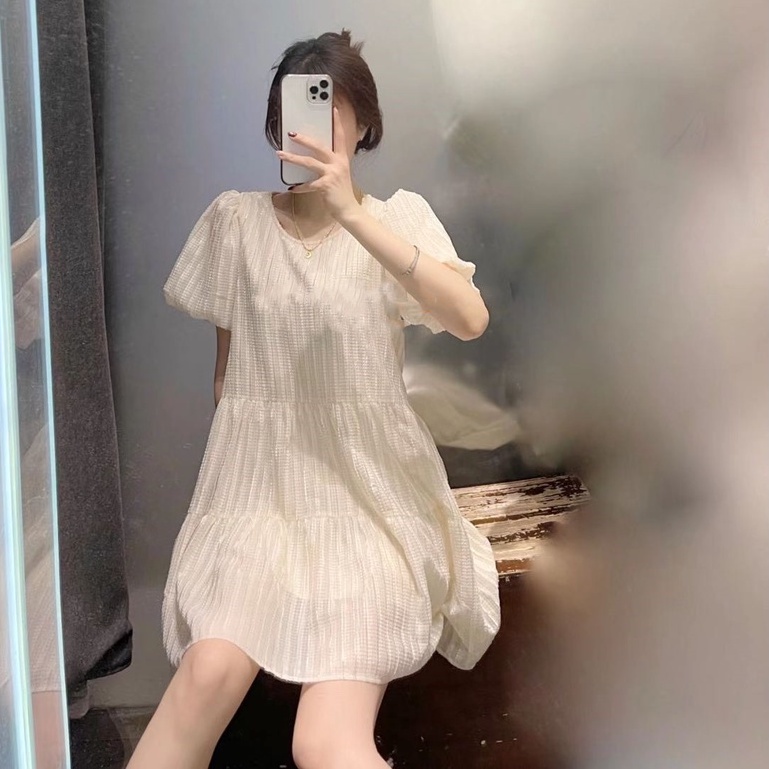 Xiaozhainv Đầm Tay Ngắn Màu Trắng Thời Trang Mùa Hè Cho Phái Nữ