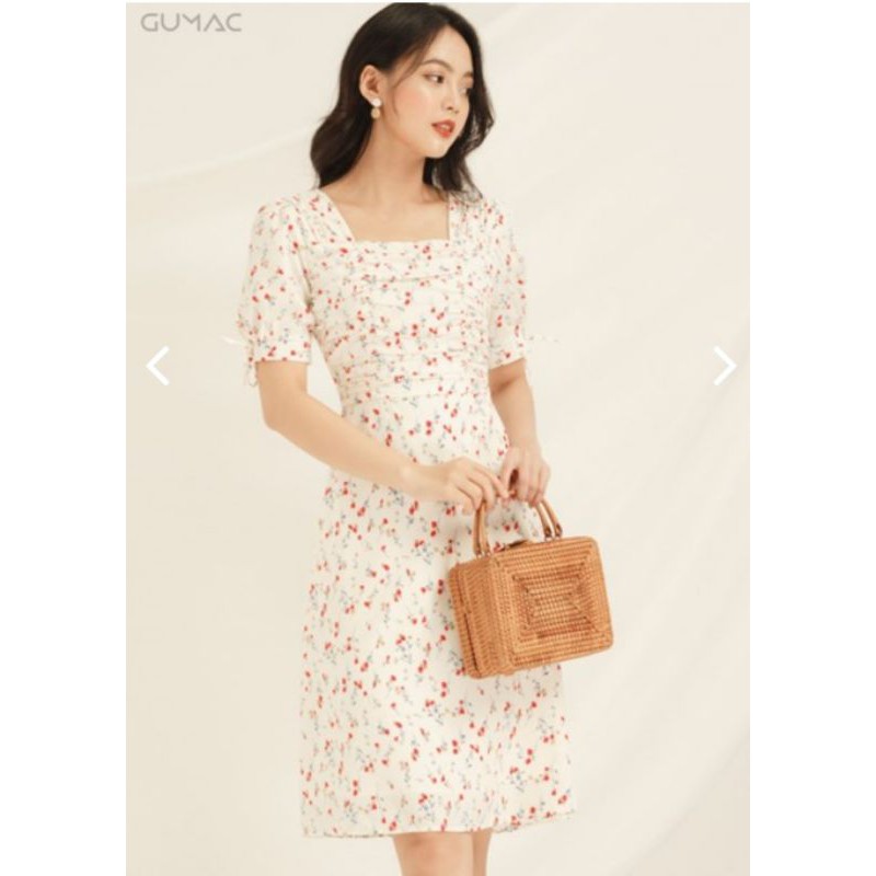 [hanghieuchinhhang]Đầm hoa nhí GUMAC nhún thun ngực