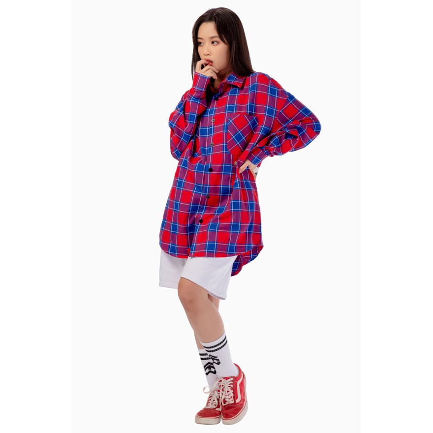 5THEWAY® /stroke/ BIG LOGO FLANNEL SHIRT™ in RED/WHITE aka Áo Sơ Mi Form Flannel Đỏ