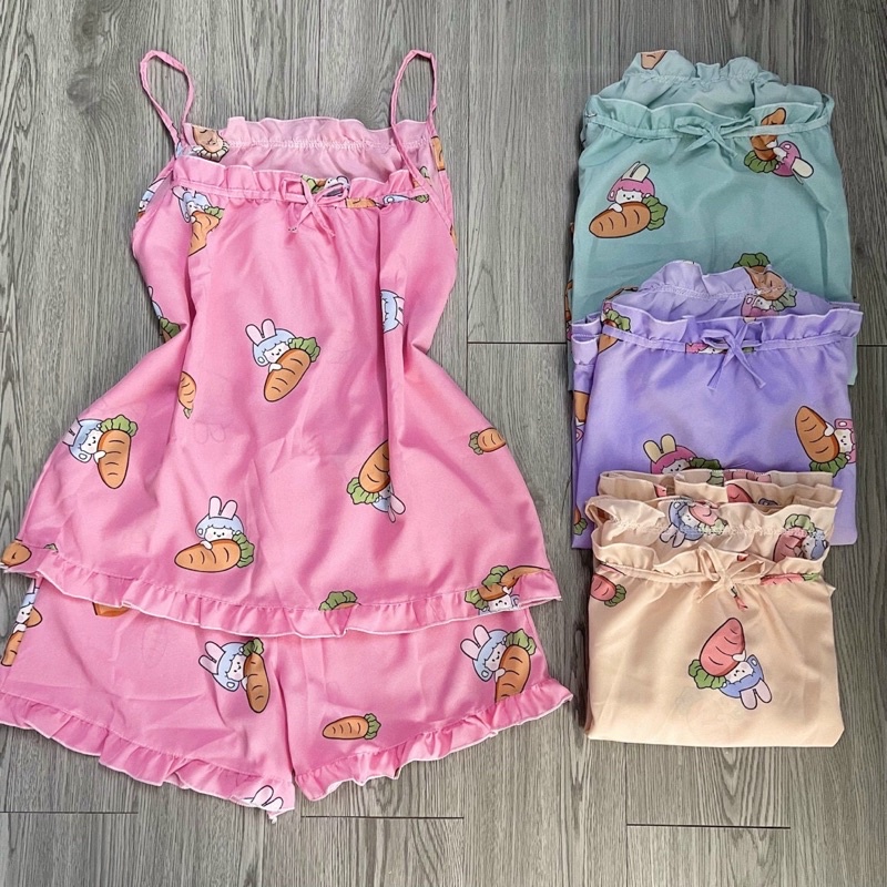 Đồ bộ, đồ ngủ tiểu thư mặc nhà Ma4547 2 dây, quần đùi, 4 màu, chất lụa sattin sumisu shoph