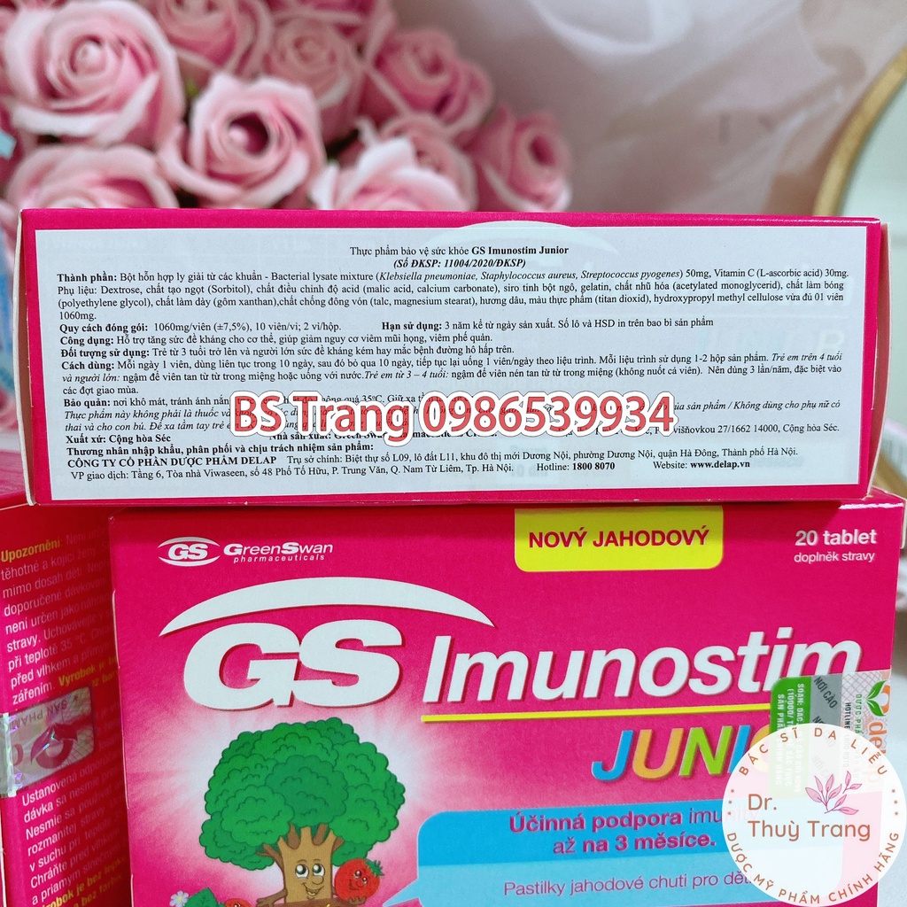 [TEM NHẬP KHẨU]  GS Imunostim Junior - Tăng cường miễn dịch và sức khỏe đường hô hấp (Hộp 20 Viên)