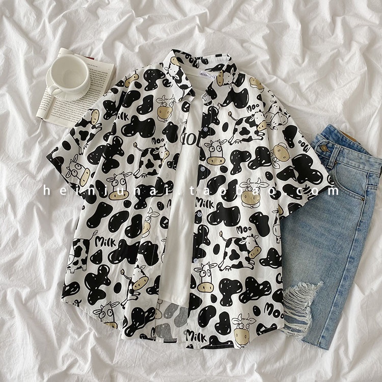 NRVP Áo sơ mi dáng rộng tay ngắn phong cách Hàn Quốc retro thời trang hè 2021 cho nữ