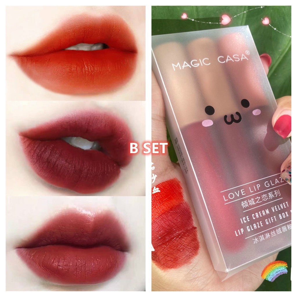 Set 3 Cây Son kem Lì Herorange Fluffy Lip Glaze chất son siêu mịn