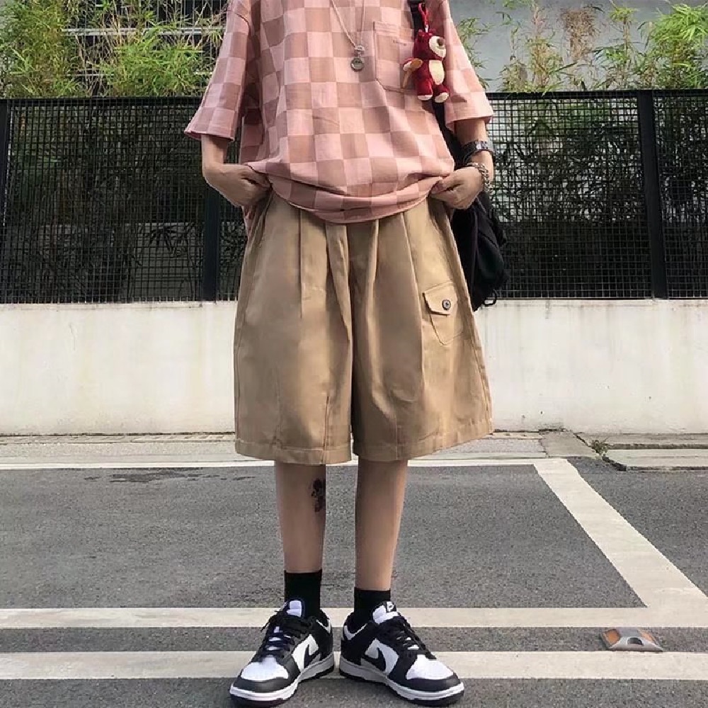【M-3XL】Quần Short Kaki Ống Rộng Có Túi Phong Cách Hip Hop Thời Trang Mùa Hè Cho Nam Cỡ Lớn M-3XL