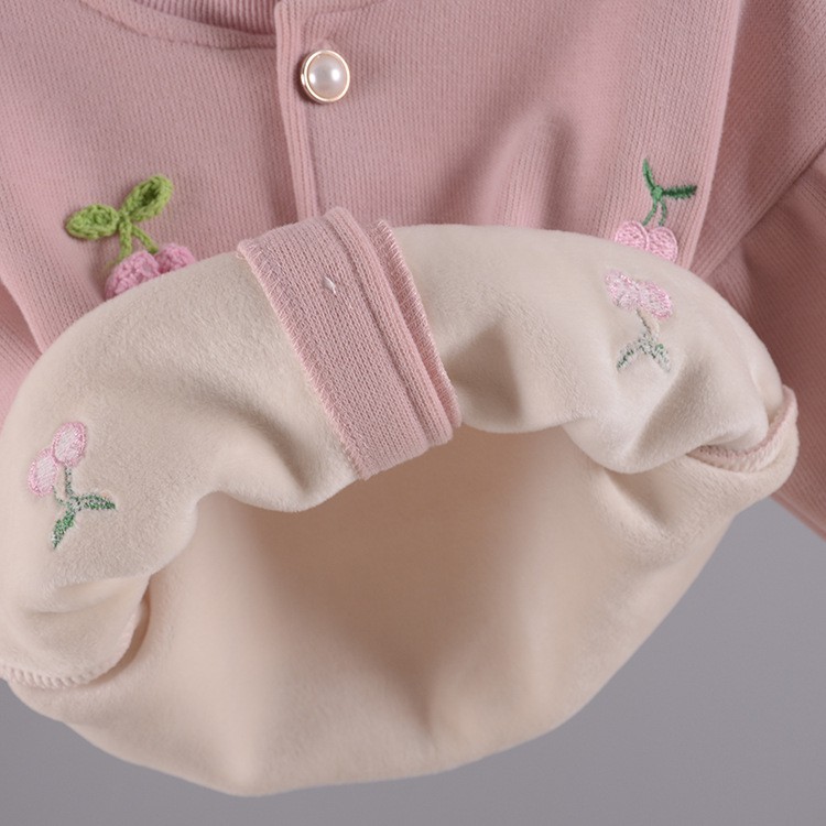 Áo khoác lót nhung bé gái size 6-15kg thêu quả cherri AK20