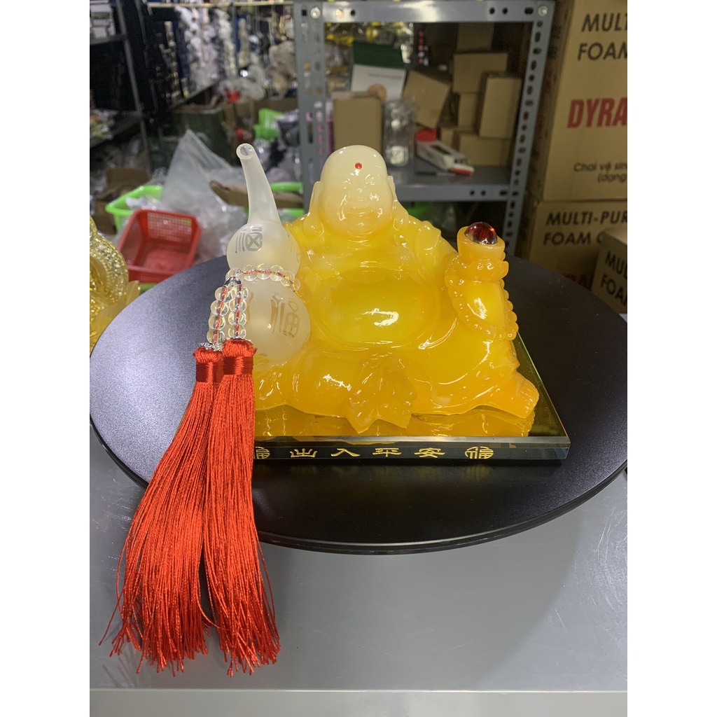 tượng phật di lặc cầm quả hồ lô - tượng phật ngọc trang trí taplo,bàn làm việc