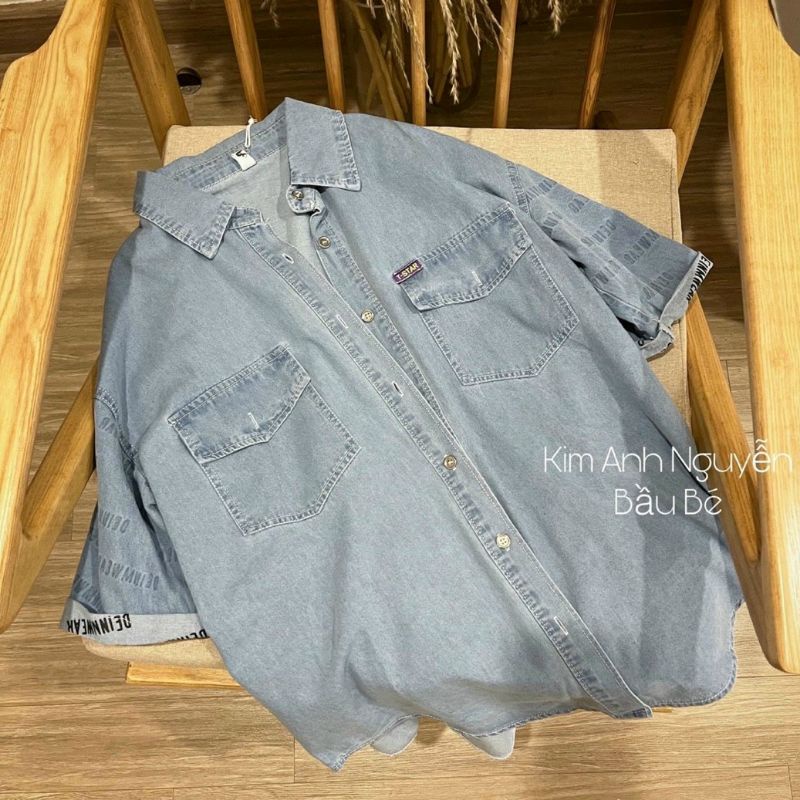 Áo sơmi jean tay chữ túi ngực hàng QC L1