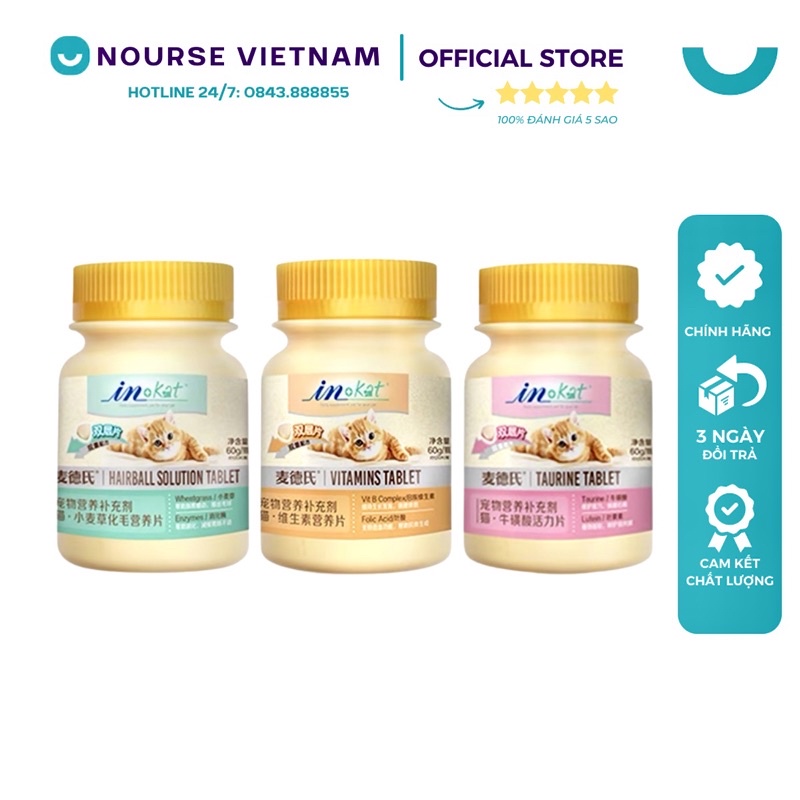 Combo Vitamin cho mèo InKat với Lysine Taurine Tiêu Búi Lông Dưỡng Lông Bổ Khớp NourseVietnam